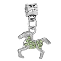 Silver pony pendant charm with green rhinestone inlay and bow tie barrel bail detail - Green Rhinestone Horse Pendant (#6)