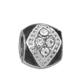 Silver bead charm with black enamel inlay and four sparkling round zircons for DIY jewelry - Black Clear Rhinestone Rhombus Bead (#8)