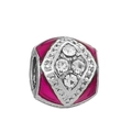DIY silver charm with pink enamel and sparkling micro-pave zircons for fashion jewelry - Pink Clear Rhinestone Rhombus Bead (#9)