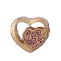 Perle en alliage en forme de cœur avec strass roses pour création de bijoux - Double Cœur Imbriqué Doré (40#)