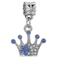 Silver crown charm pendant with blue and clear rhinestones for DIY jewelry making - Blue Rhinestone Crown Style (#13)