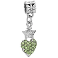 Pendentif cœur couronne argenté avec strass vert clair pour bracelets et colliers - Style Cœur Zirconia Vert Couronne (#5)