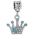 Vintage silver crown charm with blue crystals and antique finish for bracelets - Sky Blue Crown Pendant (#14)