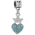 Pendentif cœur couronne argenté avec cristaux bleu clair pour bracelets à gros trous - Style Cœur Zirconia Bleu Couronne (#7)