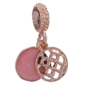 Rose gold double-disc charm with hollow mesh pattern and pink marble texture finish - Double Layer Pink Marble Pattern Hollow Style (5)