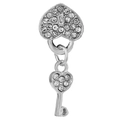 Pendentif serrure cœur et clé argenté avec cristaux pour la création de bijoux - Clé et Cœur Argentés (45#)