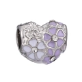 Pendentif cœur argenté avec émail floral lilas et zircons sur fond blanc épuré - Style Cœur en Émail Violet (#9)
