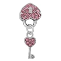 Pendentif clé cœur en argent avec strass roses pour la création de bijoux et colliers - Clé Pierre Rose Argentée (46#)