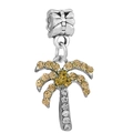 Silver palm tree charm with yellow and white crystals for large hole bead bracelets - Yellow Rhinestone Palm Tree Pendant (#14)