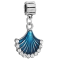 Blue enamel seashell charm in zinc alloy with white rhinestones for DIY jewelry - Blue Enamel Shell Pendant (#15)