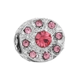 Silver bead charm with pink crystals and intricate floral engraving for jewelry - Pink Floral Cluster Style (#11)