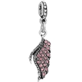 Silver angel wing charm with pink rhinestones and vintage oxidized metal finish - Pink Angel Wing Style (#20)