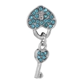 Pendentif serrure cœur et clé classique avec strass bleus étincelants - Clé Pierre Bleue Argentée (48#)