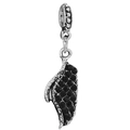 Oxidized silver wing charm bead with black inlaid stones for DIY jewelry - Black Vintage Wing Style (#21)