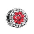 Zilveren bedel met rode bloem kristallen inleg en gevlochten metalen textuur - Normale Specificatie / Zilver Rood