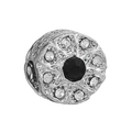 Perle en argent avec pierre noire centrale et cristaux pour bracelets personnalisés - Style Bouquet de Fleurs Noir (#14)