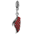 Silver wing charm with red rhinestones and vintage finish for jewelry bracelets - Red Wing Pendant (#22)