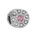 Charm rond en argent avec pierre centrale rose et contour de cristaux clairs - Style Bouquet de Fleurs Rose Foncé (#15)