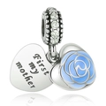 Pendentif en argent avec cœur en émail bleu et gravure First my mother - Double Cœur First My Mother - Bleu (#16)