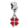 DIY four-leaf clover charm with red heart petals and spiral silver bead for bracelets - Normal Specification / Red Heart Clover Style (009)