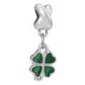 Silver four-leaf clover charm with dark green enamel and sparkling crystal details - Normal Specification / Dark Green Clover Style (004)