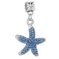 Starfish charm pendant in silver finish featuring vibrant blue pavé crystals - Sky Blue Rhinestone Starfish Pendant (#23)