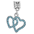 Pendentif double cœur argenté avec cristaux bleu clair pour bracelets et colliers - Style Double Cœur Bleu (#20)