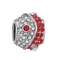 Silver bead with red and clear pavé crystals for DIY charm bracelets - Red and White Pavé Pendant (#29)