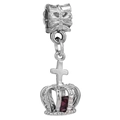 Pendentif couronne en argent avec pierre rouge et croix pour bracelets et colliers - Style Couronne Zirconia Rouge Vintage (#22)