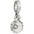 Ciondolo acchiappasogni in argento con lunetta testurizzata e zircone scintillante - Charm Martellato Argento