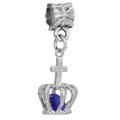 Pendentif couronne en argent avec pierre bleue et croix pour bijoux DIY - Style Couronne Zirconia Bleu Vintage (#23)