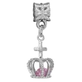 Pendentif couronne et croix en argent avec gemme rose et crochet noeud DIY - Style Couronne Zirconia Rose Vintage (#24)