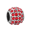 Silver charm bead with red pave-set heart stones for DIY bracelets on white background - Red Pavé Large Hole Bead (#32)