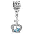 Pendentif couronne et croix en argent avec pierre bleue pour bracelets de bijoux - Style Couronne Zirconia Bleu Clair Vintage (#25)