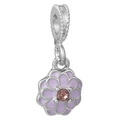 Silver daisy charm pendant with lavender enamel petals and a pink gemstone center - Lavender Daisy Style (043)