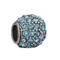 Spherical retro silver charm bead with inlaid sky blue crystals and central through hole - Sky Blue Pavé Ball (#33)