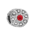 DIY silver heart charm bead with a red center rhinestone and clear crystals for bracelets - Red White Rhinestone Hollow Bead (#31)