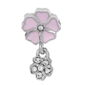 Pink enamel flower charm with sparkling rhinestones and silver-tone hanging pendant - Pink Enamel Double Flower (#34)