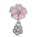 Pink enamel daisy flower charm with sparkling cubic zirconia for DIY bracelets - Pink Stacked Double Flower (#37)