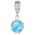 Charm en argent poli avec pierre facettée bleu ciel et bélière rayée pour bracelet - Style Boule Facettée Bleu Ciel (#33)