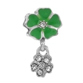 Silver four-leaf clover charm with green enamel and sparkling rhinestones - Green Enamel Clover Style (#38)