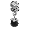 Perle argentée rétro avec un pendentif en cristal noir facetté en forme de goutte - Style Pendentif Noir Marguerite Vintage (#35)