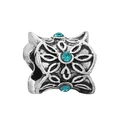 Abalorio cuadrado de aleación de plata con patrón floral y piedras azules - Estilo Vintage Cuadrado Hueco Piedra Azul (040)