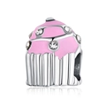 Charm cupcake en émail rose avec zircons blancs et finition argentée pour bracelets DIY - Style Cupcake Rose (#37)