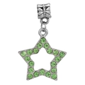 Star charm bead in retro silver finish with green rhinestones for DIY bracelets - Green Five-pointed Star (029)