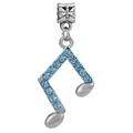 Silver music note charm with light blue crystals for DIY jewelry bracelets - Blue Rhinestone Music Note Pendant (#44)