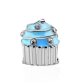 Charm cupcake en argent avec émail bleu clair et oxydes de zirconium pour bracelets DIY - Style Cupcake Bleu (#38)