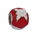 Classic round charm bead with red and white enamel floral pattern for DIY bracelets - Red Sphere White Pattern (#44)