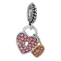 Pendentif double cœur avec cristaux pavés roses et finition bicolore argent et or - Style Double Serrure Strass Rose (#39)