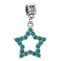Classic silver star charm with green rhinestones for DIY bracelets and necklaces - 4mm / Teal Five-pointed Star (031) / 5 Pieces
